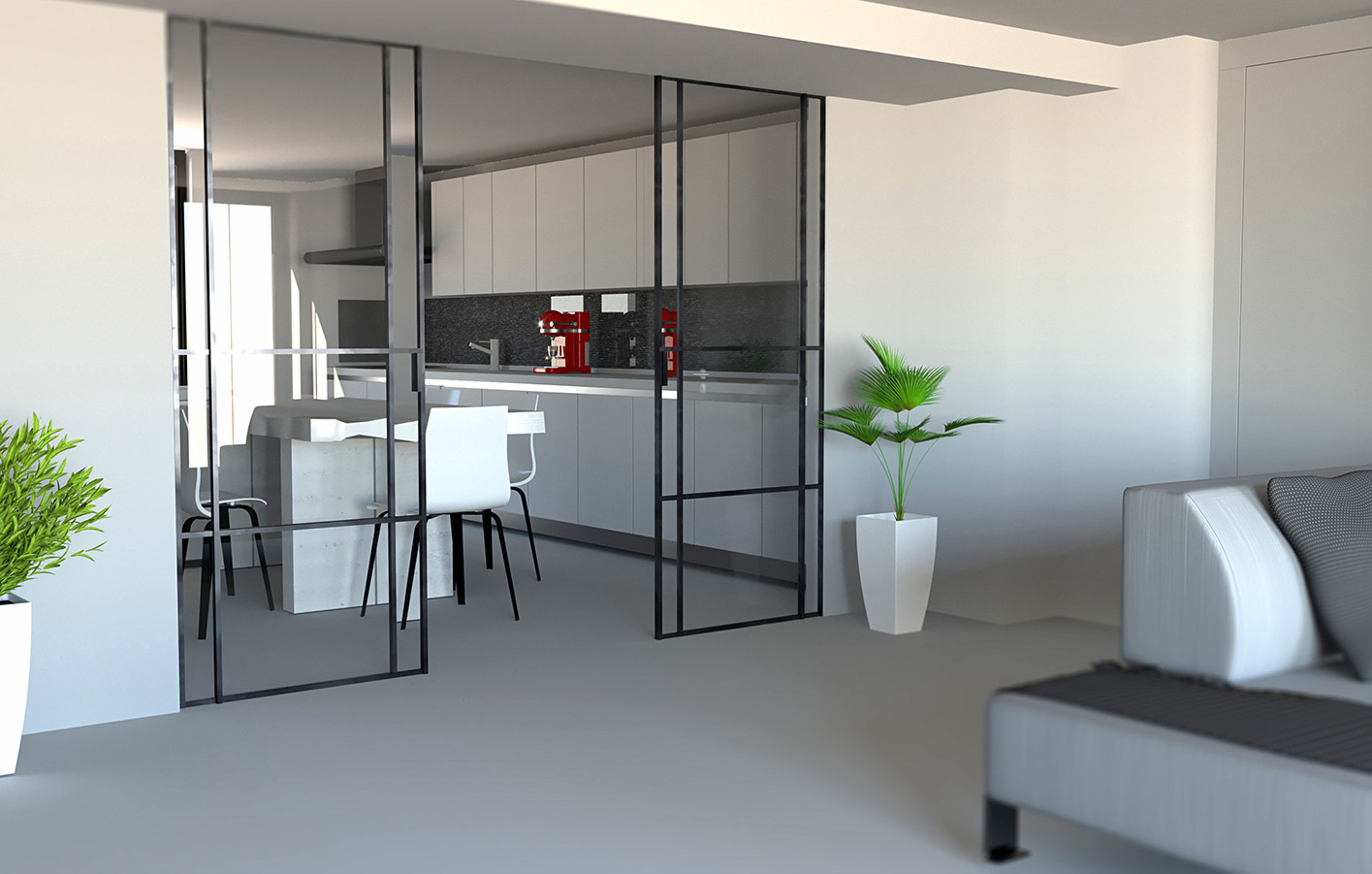 Raumtrenner aus Glasschiebetür im Industrial Style Raumtrenner aus Glasschiebetür im Industrial Style