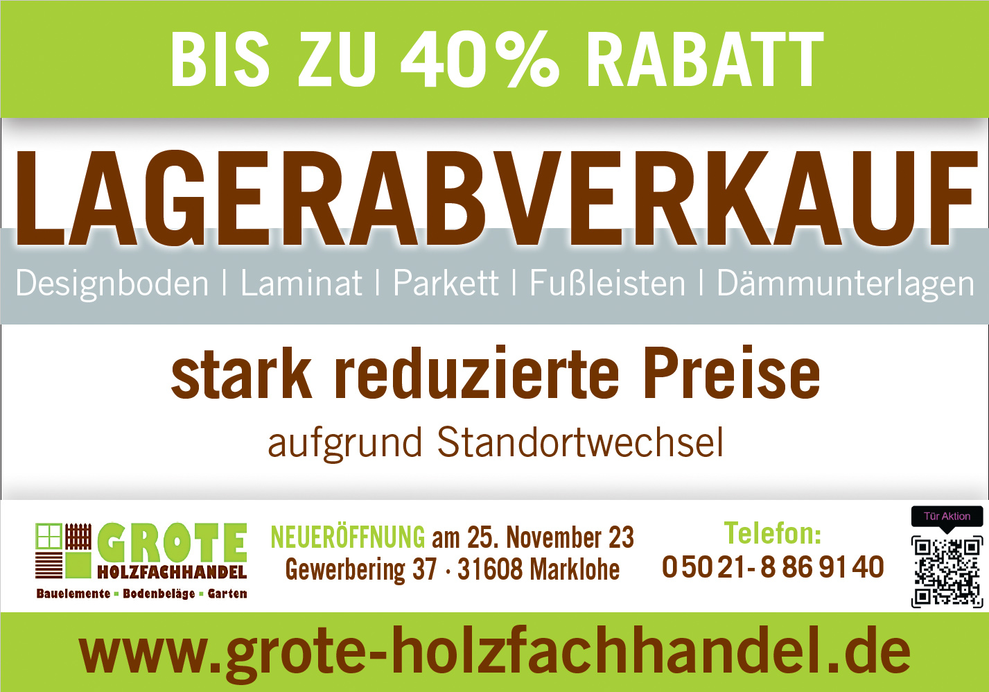 Lagerabverkauf bei Grote in Nienburg - bis zu 40 % Rabatt Lagerabverkauf bei Grote in Nienburg - bis zu 40 % Rabatt